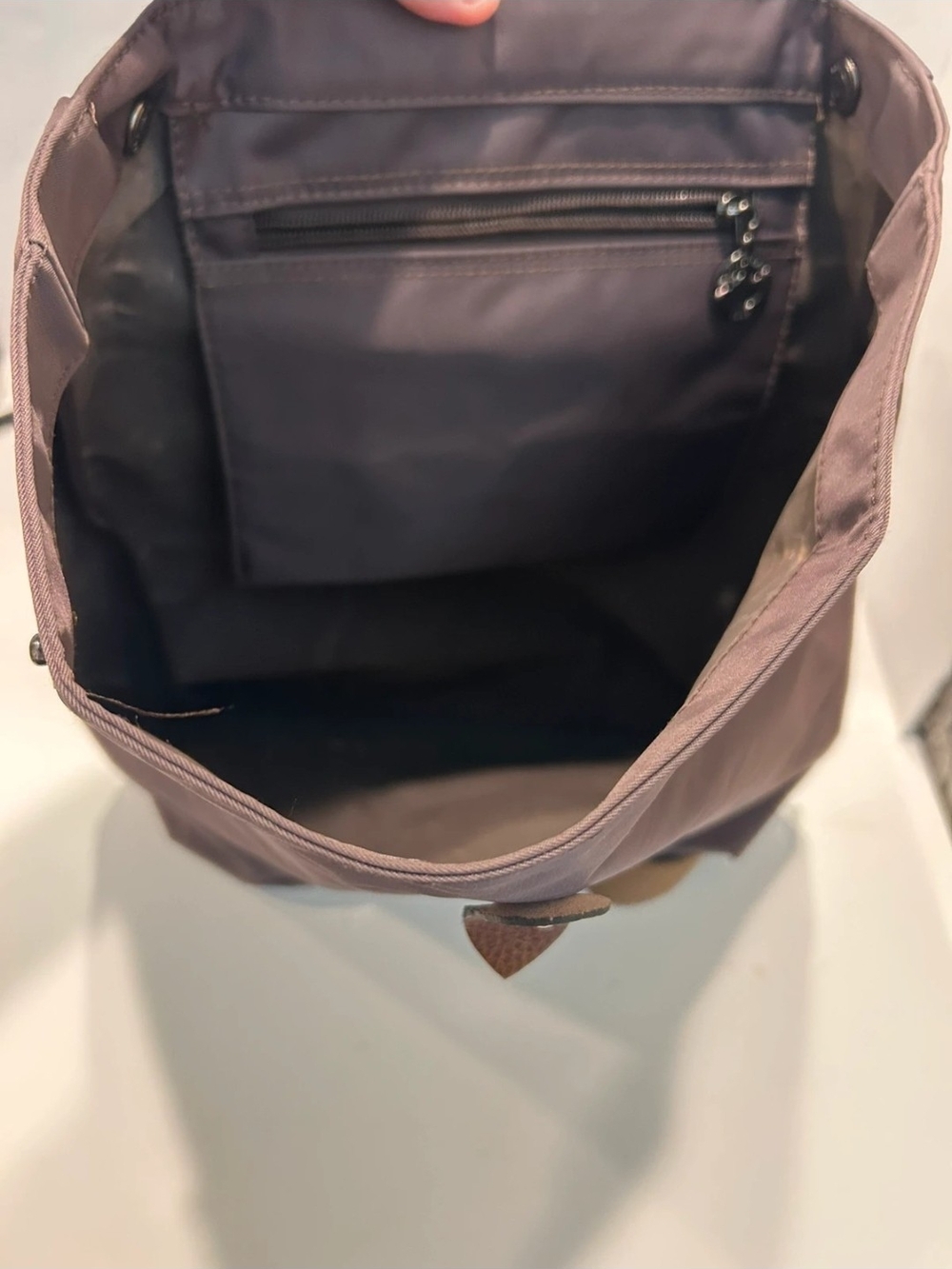 Longchamp Le Pliage Original Nylon & Leather Backpack in Dark Brown - Picture 9 of 10